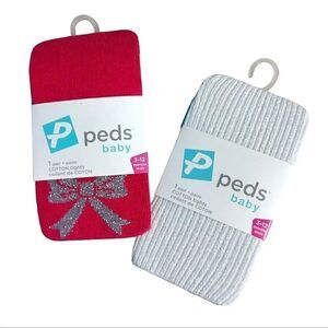 Peds Baby 2 Prs Ivory & Pink Sparkly Cotton Tights 3- 12 mnths NWT